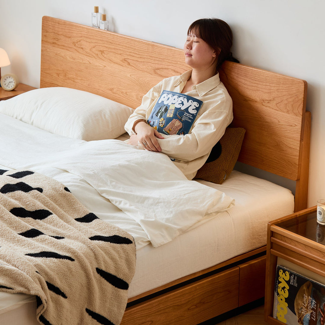 Scandinavian Cherry Wood Storage Bed TOAST