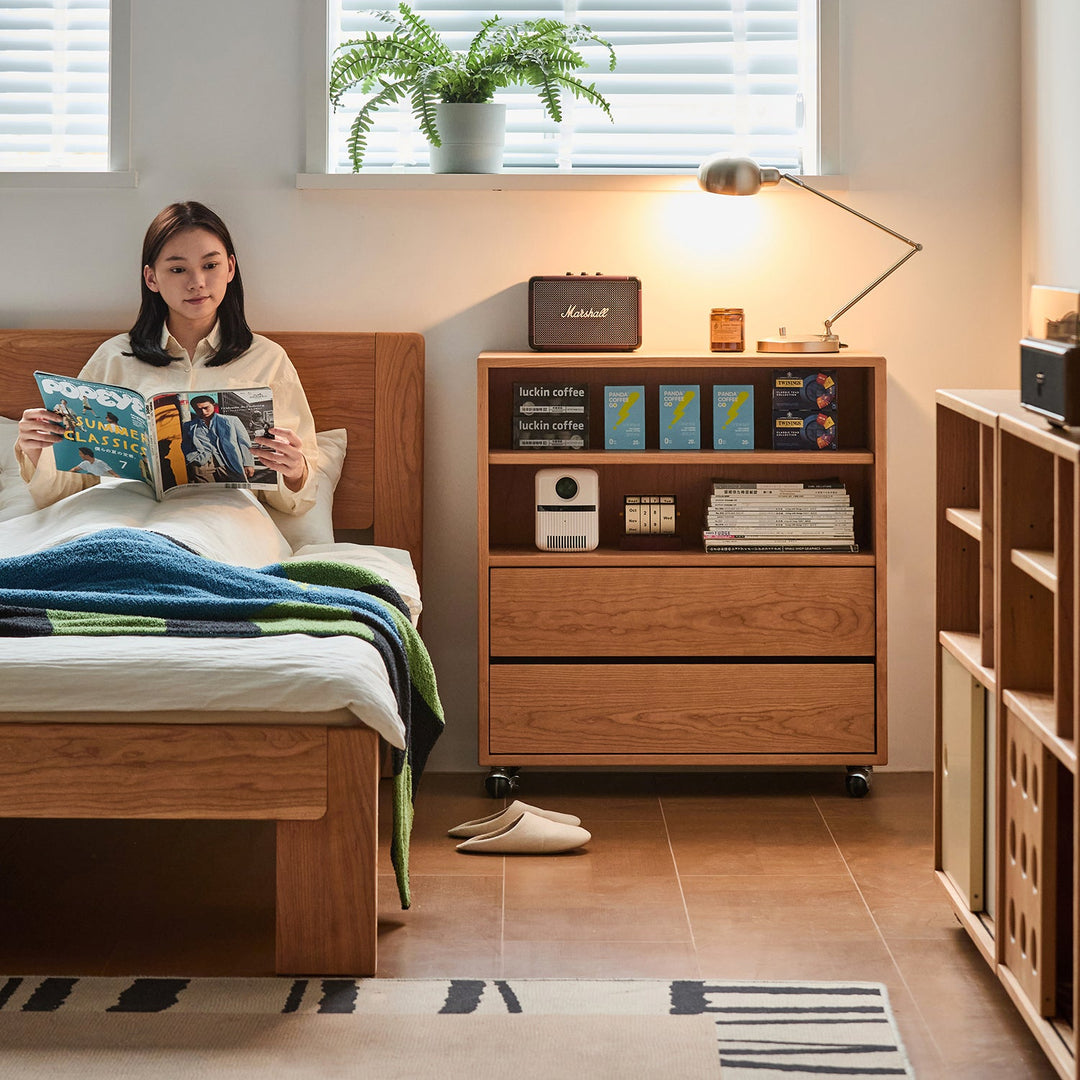 Scandinavian Cherry Wood Wheel Mobility Cabinet TIME