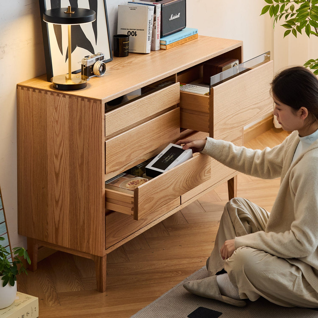 Scandinavian Oak Wood Chest Of 6 Drawers FLOATING LIGHT