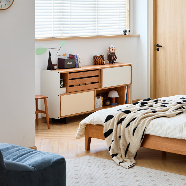 Scandinavian cherry wood side cabinet timeless environmental situation.