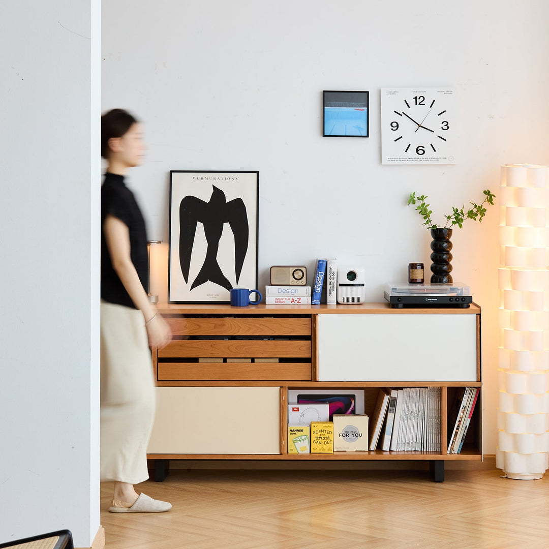 Scandinavian cherry wood side cabinet timeless in details.