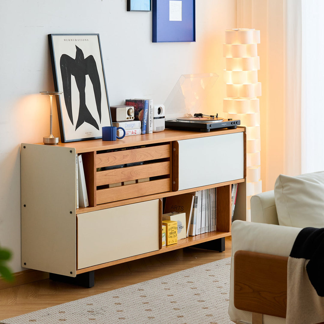 Scandinavian cherry wood side cabinet timeless situational feels.