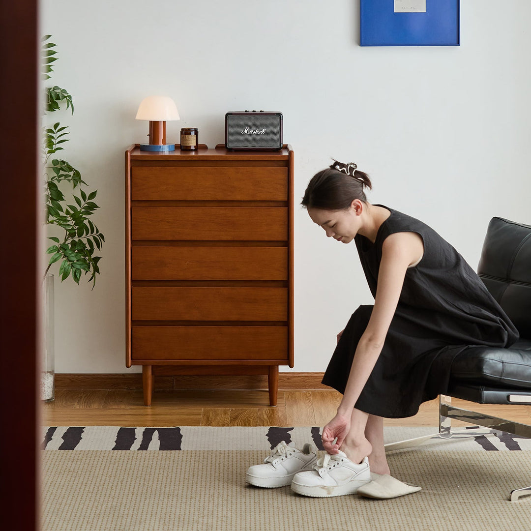 Vintage boxwood chest of drawers vista in panoramic view.