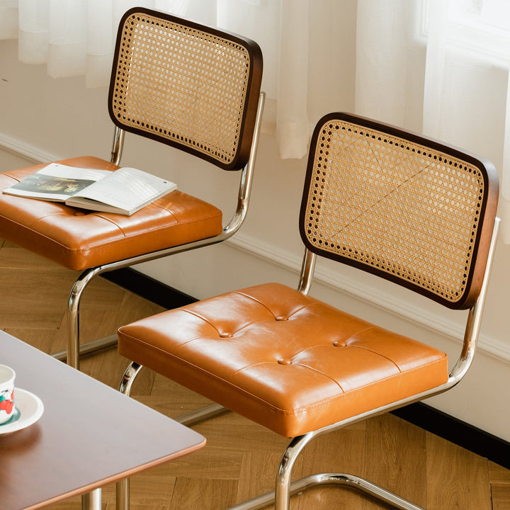 Vintage Rattan PU Leather Dining Chair HOH XIL