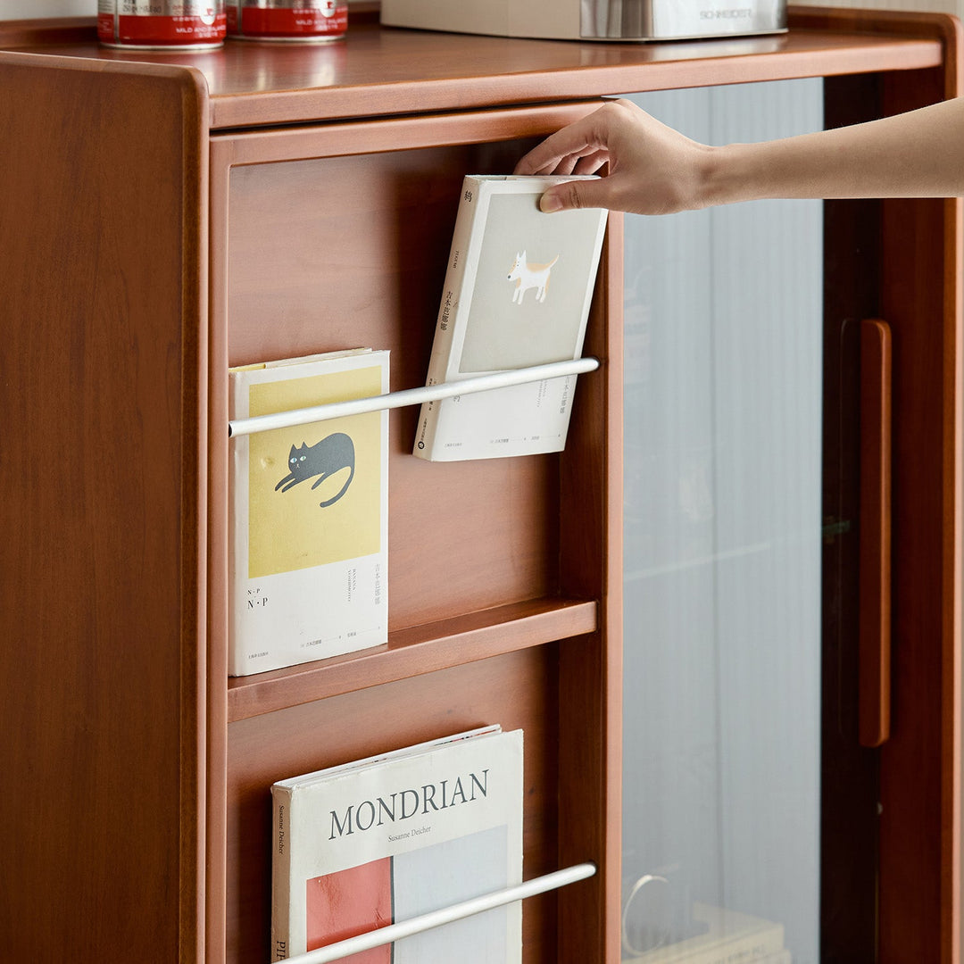 Vintage boxwood side cabinet vista in panoramic view.
