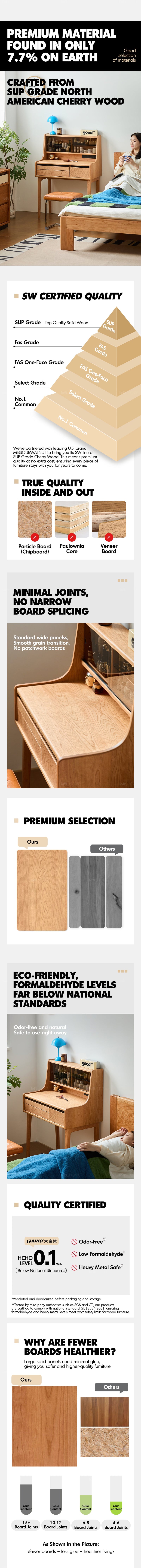 Scandinavian Cherry Wood Dressing Table FLOATING LIGHT More Details and Instruction_8