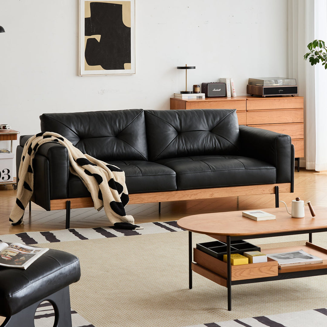 Bauhaus microfiber leather 3 seater sofa black in details.