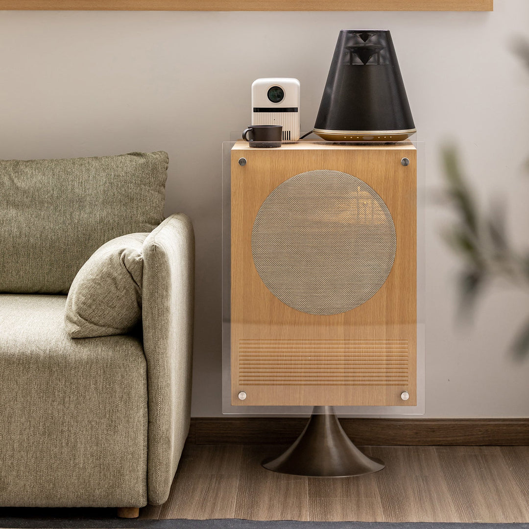 Minimalist Oak Wood Veneer Revolving Side Table MUSE