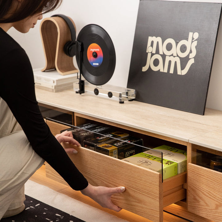 Scandinavian Oak Wood TV Console FLOATING LIGHT