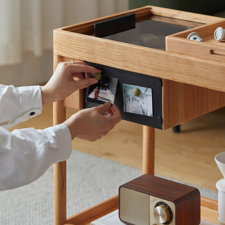 Scandinavian Cherry Wood Wheeled Trolley Side Table POCKET