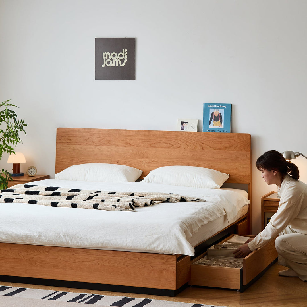 Scandinavian Cherry Wood Storage Bed TOAST