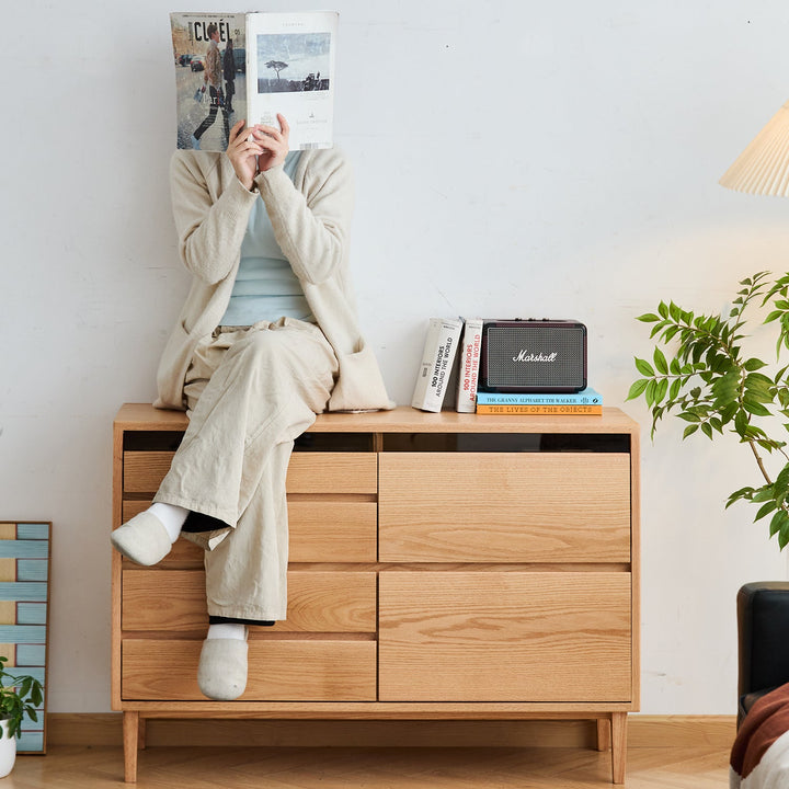 Scandinavian Oak Wood Chest Of 6 Drawers FLOATING LIGHT
