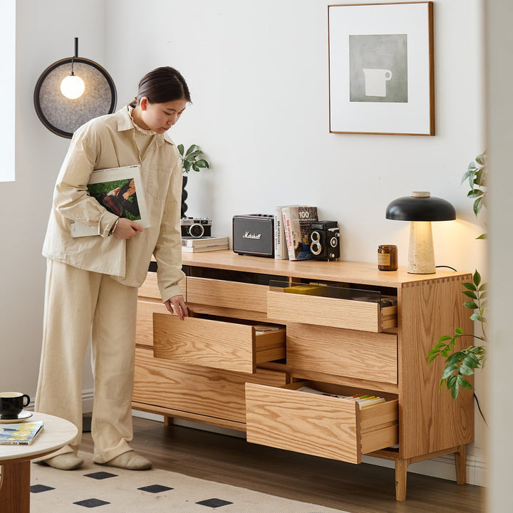 Scandinavian Oak Wood Chest Of 8 Drawers FLOATING LIGHT