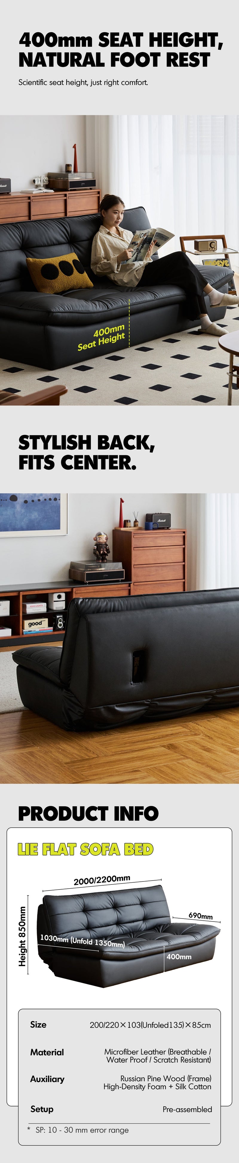 Bauhaus Microfiber Leather 3 Seater Sofa Bed LIE FLAT More Details and Instruction_9