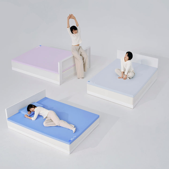 6cm hybrid medium firm cooling skin mattress bluebox in still life.