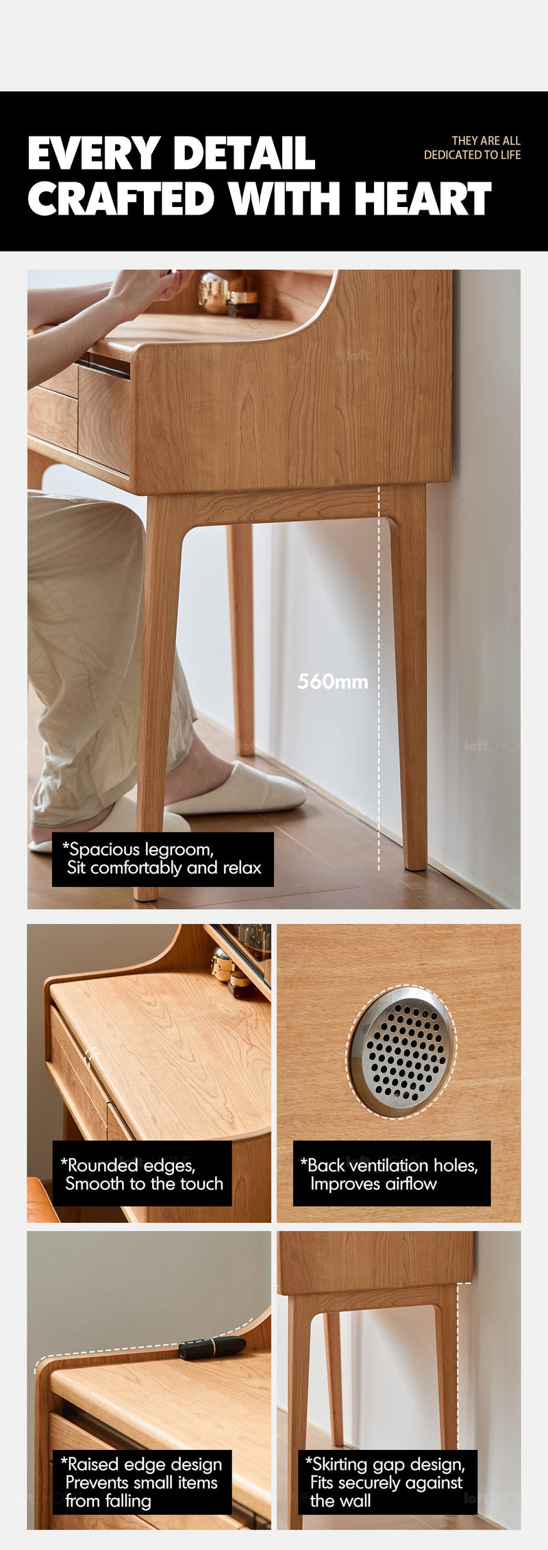 Scandinavian Cherry Wood Dressing Table FLOATING LIGHT More Details and Instruction_9