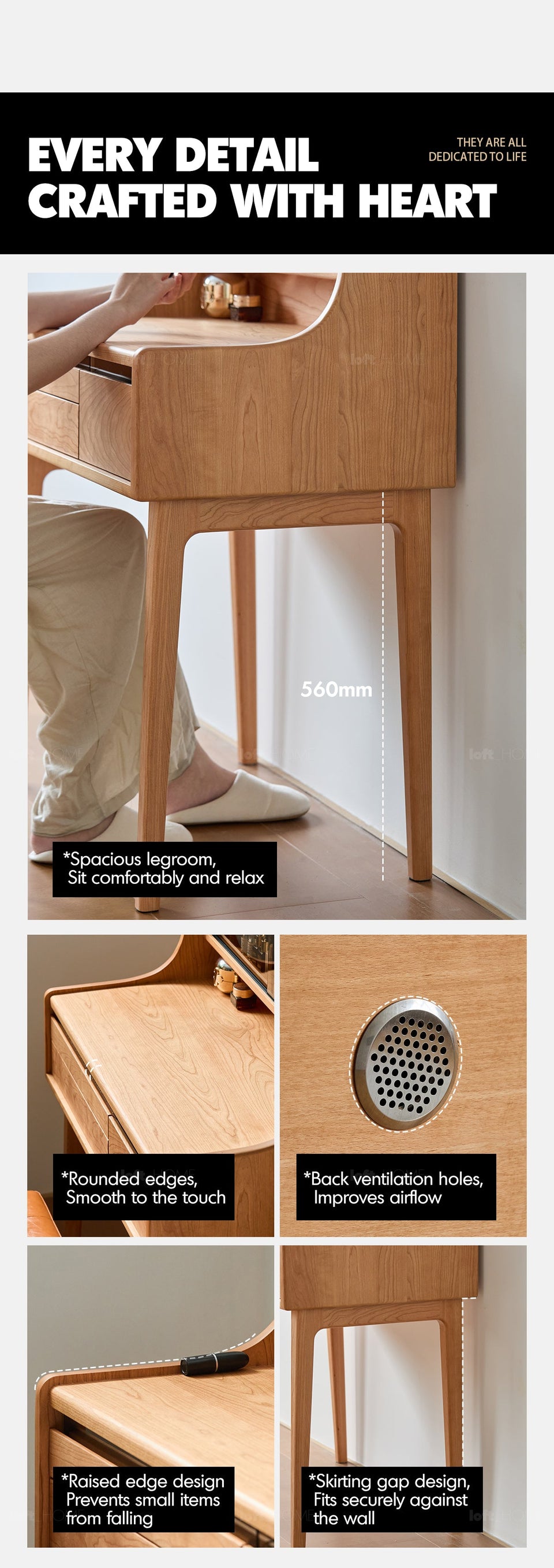 Scandinavian Cherry Wood Dressing Table FLOATING LIGHT More Details and Instruction_9