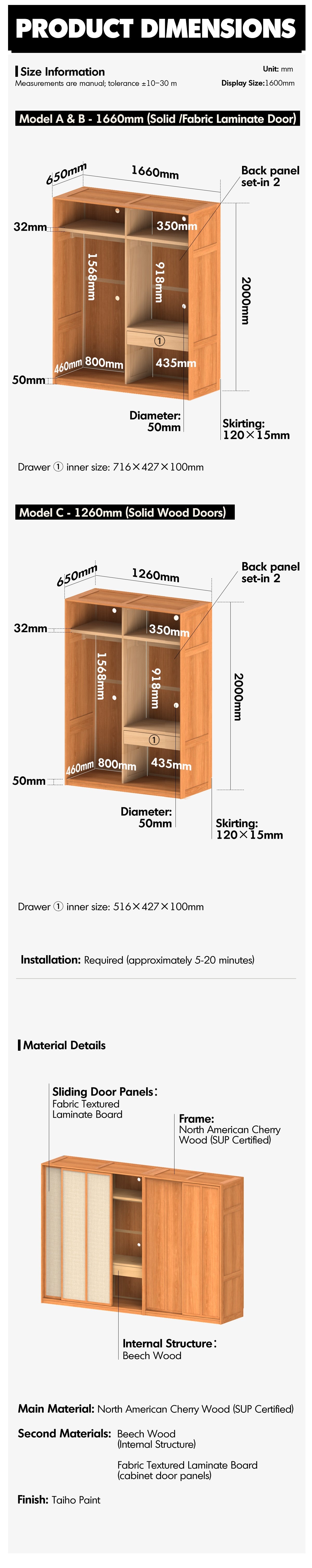 Scandinavian Cherry Wood Sliding Door Wardrobe KANGAROO More Details and Instruction_9