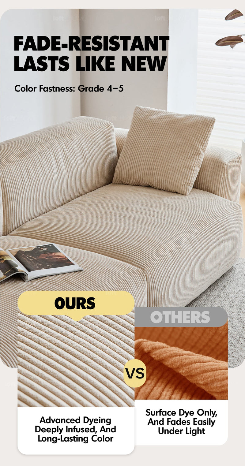 Cream Corduroy Velvet Fabric 2 Seater Sofa SQUARE More Details and Instruction_9