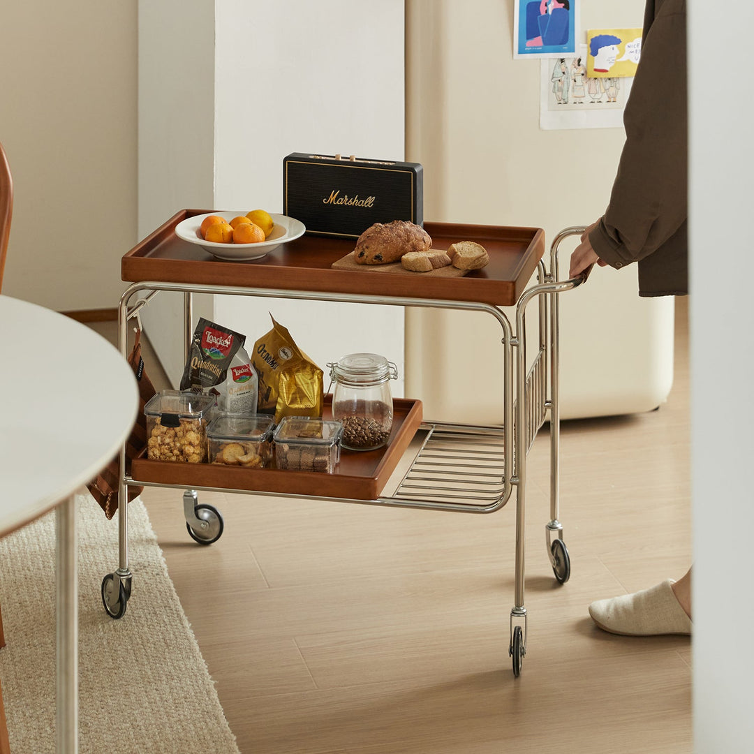 Bauhaus boxwood wheeled trolley side table n plus in panoramic view.