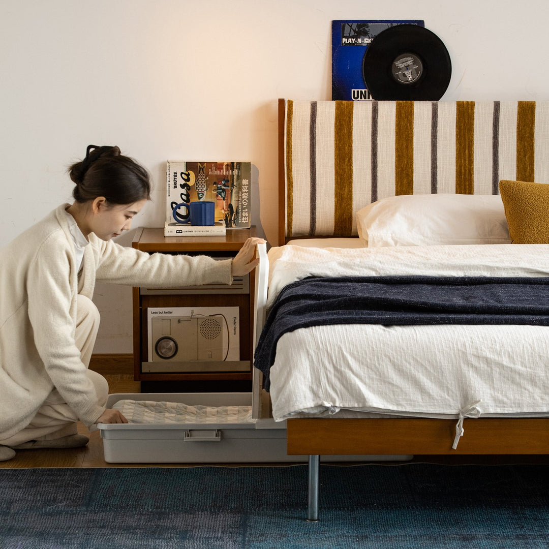 Vintage Mixed Weave Fabric Boxwood Bed Frame NICE