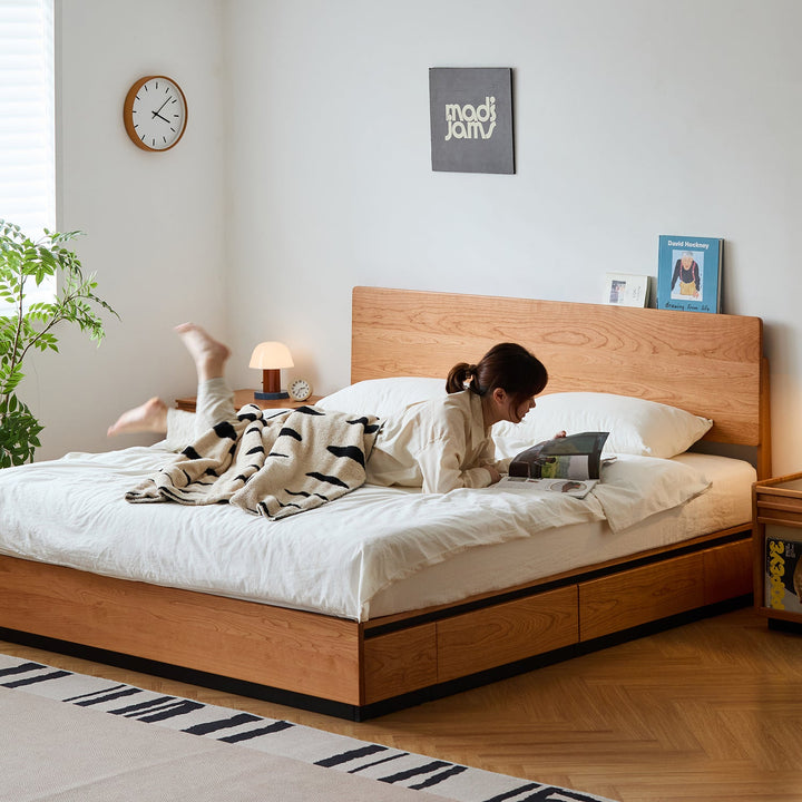 Scandinavian Cherry Wood Storage Bed TOAST
