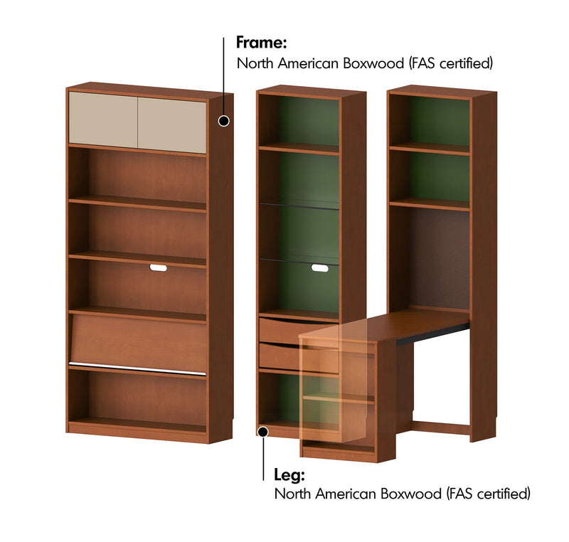Bauhaus Boxwood Extendable Study Desk Bookshelf MIES Material Details Chart