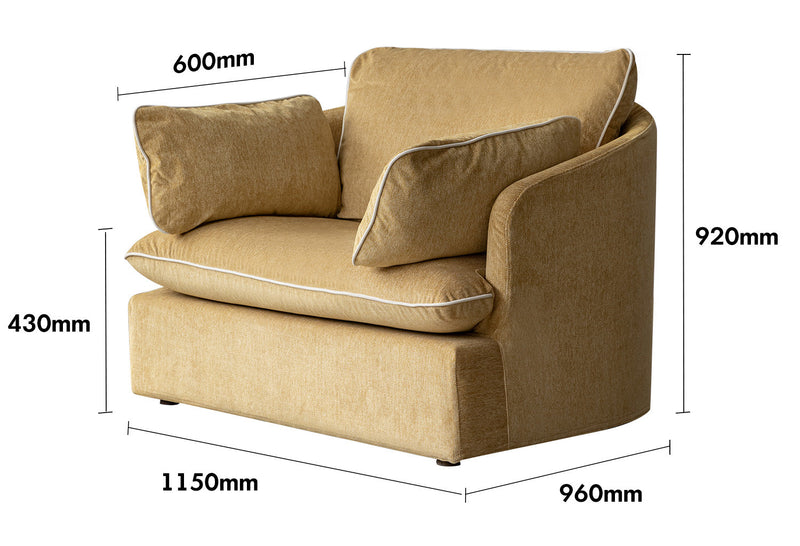 Scandinavian Chenille Velvet Fabric 1 Seater Sofa MIRA Size Chart