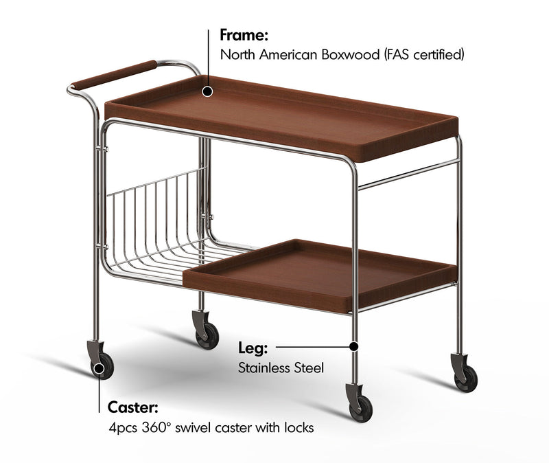 Bauhaus Boxwood Wheeled Trolley Side Table N PLUS Material Details Chart