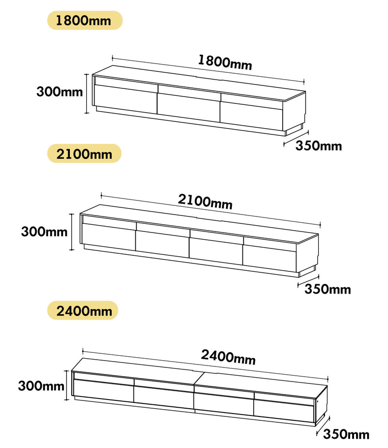 Scandinavian Oak Wood TV Console FLOATING LIGHT Size Chart