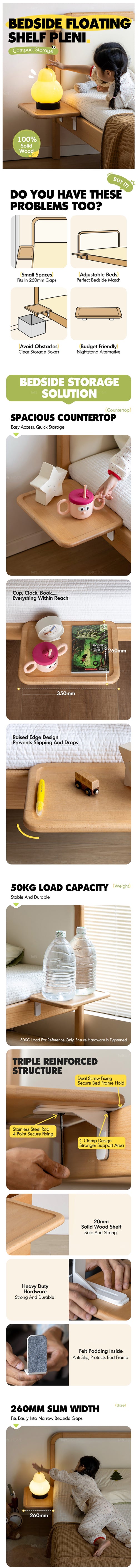 Scandinavian Beech Wood Bedside Floating Shelf PLENI Good to Know Preview-1