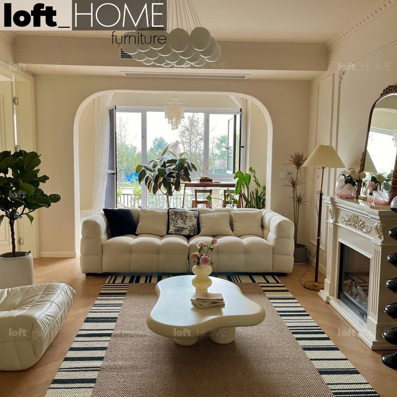 Cream boucle fabric 2 seater sofa boba primary product view.