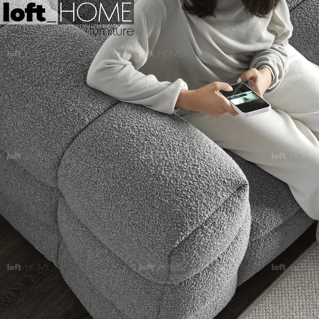 Cream boucle fabric 3 seater sofa boba detail 2.