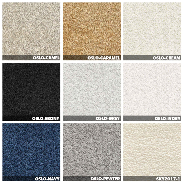 Cream boucle fabric 3 seater sofa boba color swatches.