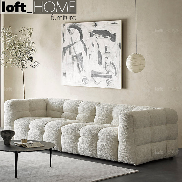 Cream Boucle Fabric 4 Seater Sofa BOBA