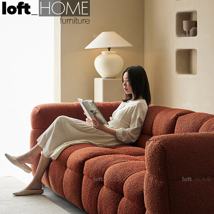 Cream Boucle Fabric 4 Seater Sofa BOBA