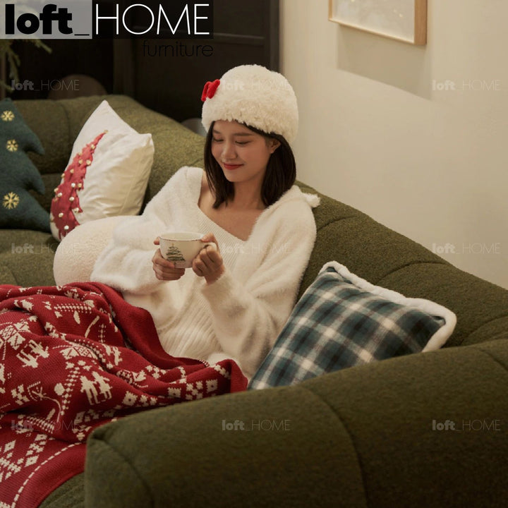 Cream Boucle Fabric 4 Seater Sofa BOBA