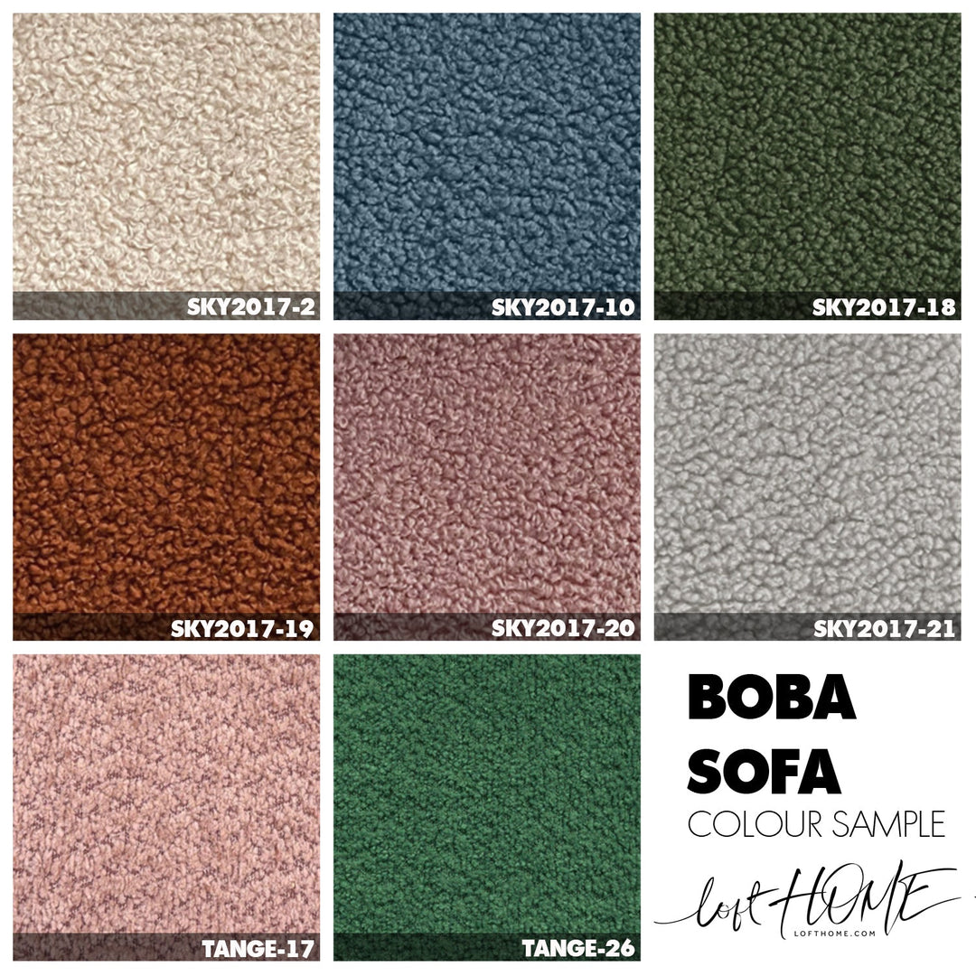 Cream boucle fabric 4 seater sofa boba material variants.