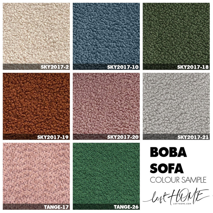 Cream boucle fabric 4 seater sofa boba material variants.