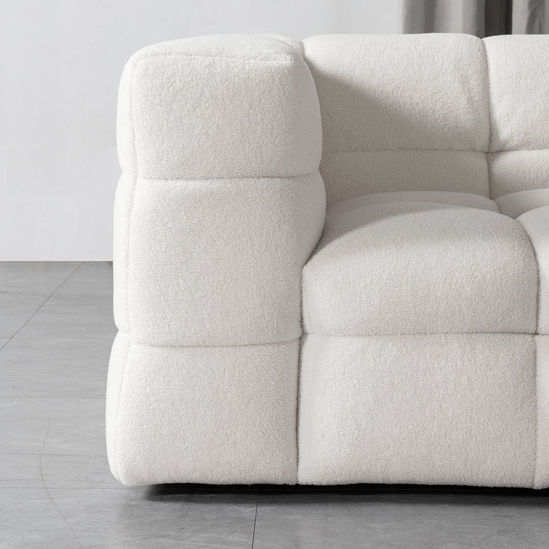 Cream boucle fabric 4 seater sofa boba with context.