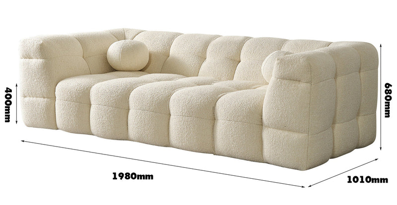Cream Boucle Fabric 2 Seater Sofa BOBA Size Chart