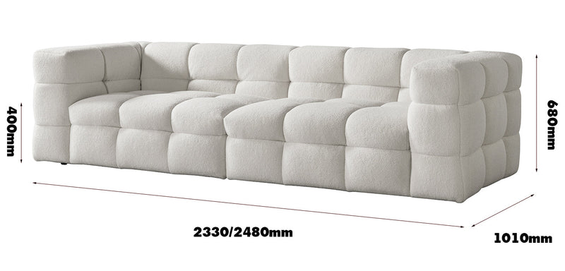 Cream Boucle Fabric 3 Seater Sofa BOBA Size Chart