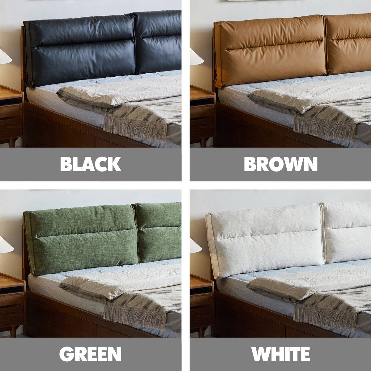 Japandi Walnut Wood Cushion Lift-Up Storage Bed With Drawer KANGAROO Color Swatches