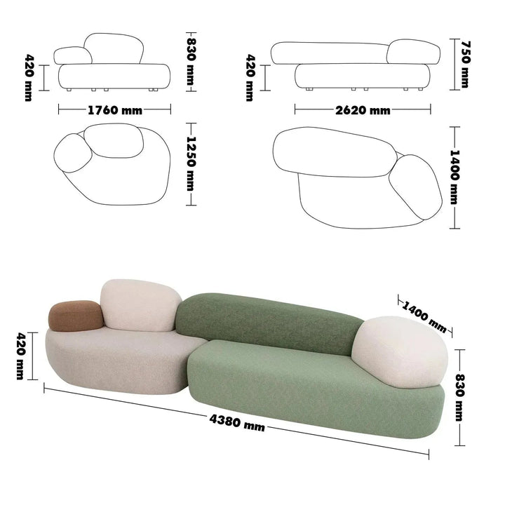 Contemporary Fabric 7 Seater Sofa PEBBLE