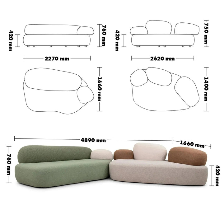 Contemporary Fabric L Shape Sectional Sofa PEBBLE 3+L