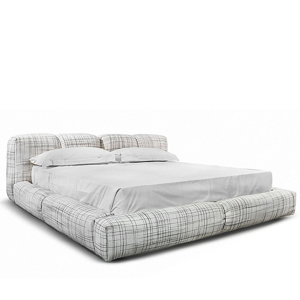 Bauhaus mixed weave fabric bed jannik in white background.