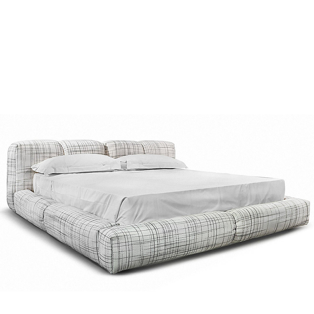 Bauhaus mixed weave fabric bed jannik in white background.