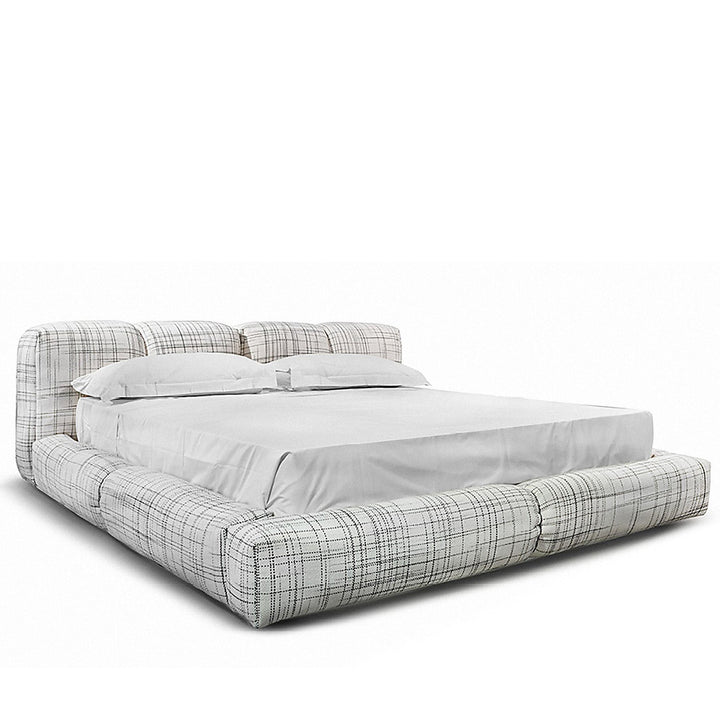 Bauhaus mixed weave fabric bed jannik in white background.