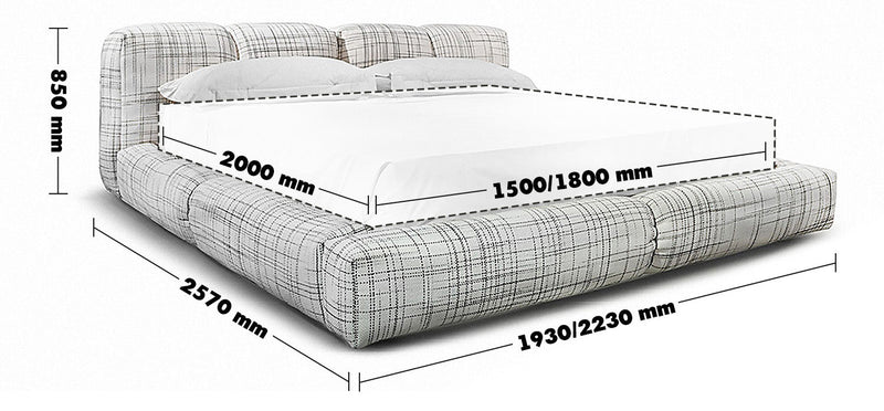 Cream Mixed Weave Fabric Bed JANNIK Size Chart