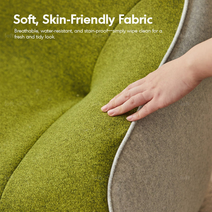 Bauhaus wool fabric kids 1 seater sofa avocado situational feels.